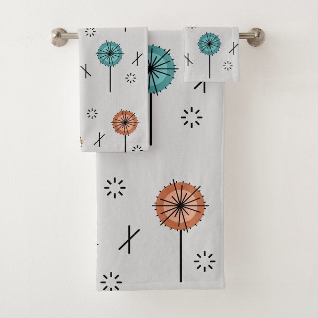 Retro Atomic Flowers Multicolored Bath Towel Set (Insitu)