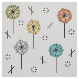 Retro Atomic Flowers Multicolored Fabric