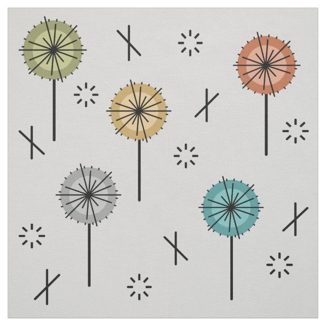 Retro Atomic Flowers Multicolored Fabric (Swatch)