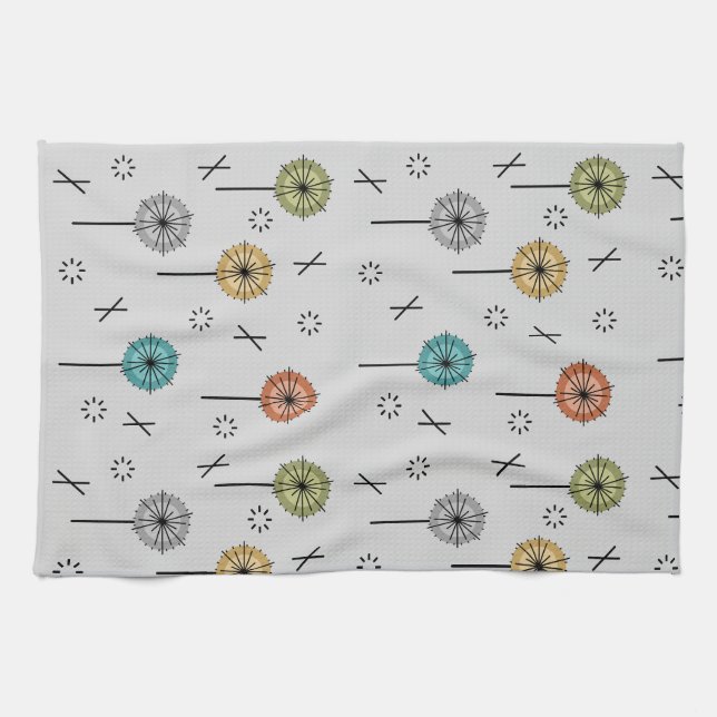 Retro Atomic Flowers Multicolored Kitchen Towel (Horizontal)