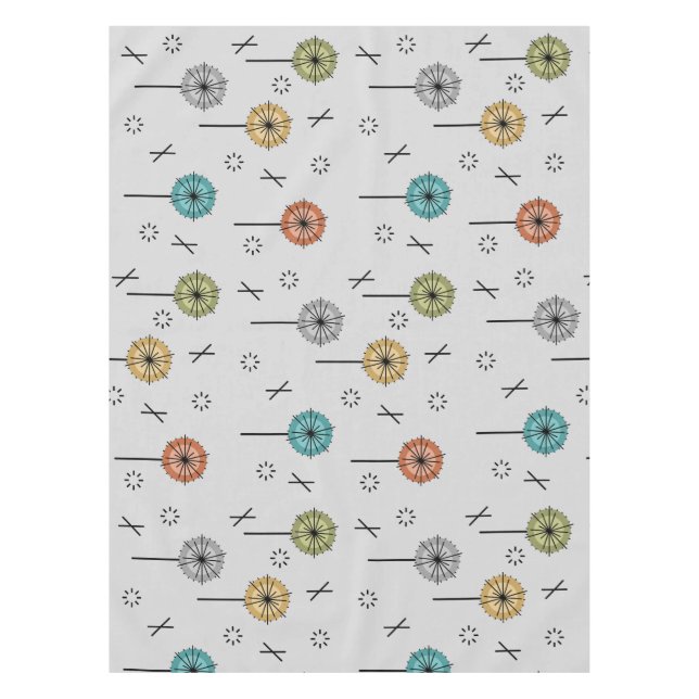 Retro Atomic Flowers Multicolored Tablecloth (Front)