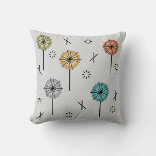 Retro Atomic Flowers Multicolored Throw Pillow