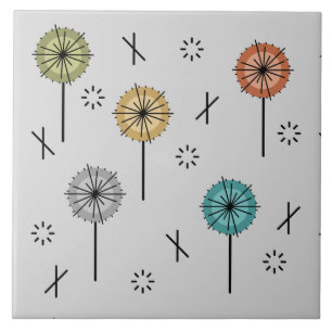 Retro Atomic Flowers Multicolored Tile