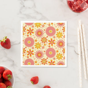 Retro atomic flowers with starbursts birthday  napkin