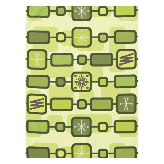 Retro Atomic Geometric Art Chartreuse Tablecloth (Front)