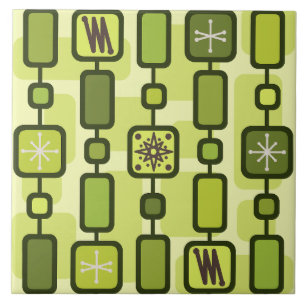 Retro Atomic Geometric Art Chartreuse Tile