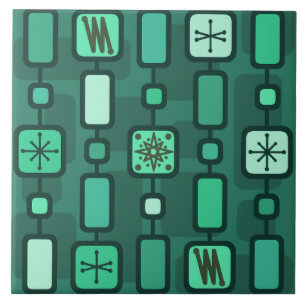 Retro Atomic Geometric Art Teal Tile