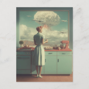 Retro Atomic Kitchen Surreal Art Holiday Postcard