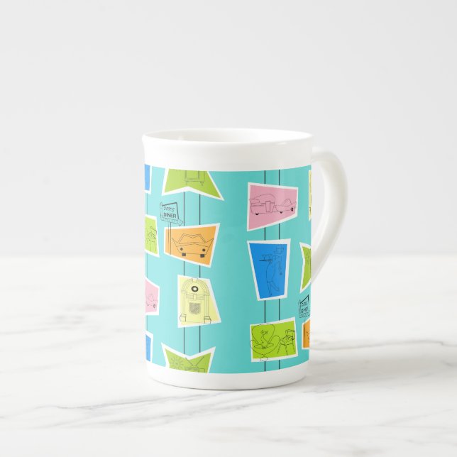 Retro Atomic Kitsch Bone China Mug (Front Right)