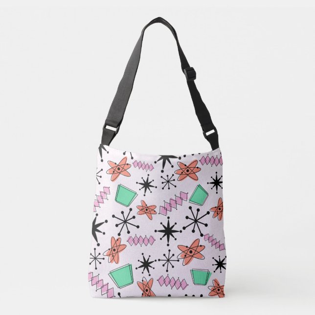 Retro Atomic MCM Pink Orange Green Black Crossbody Bag (Front)