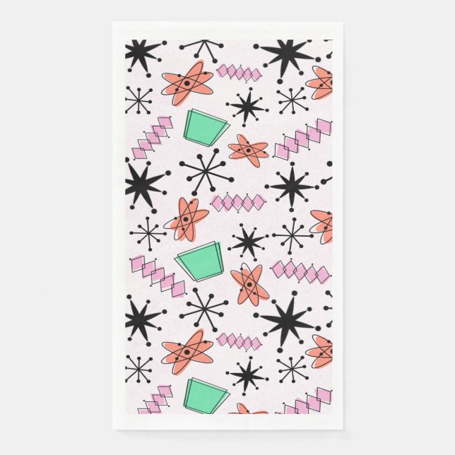 Retro Atomic MCM Pink Orange Green Black Napkin (Front)