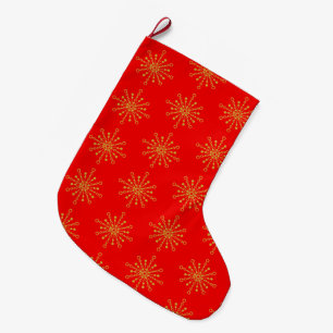Retro Atomic Mid-Century Mod Red & Gold Large Christmas Stocking