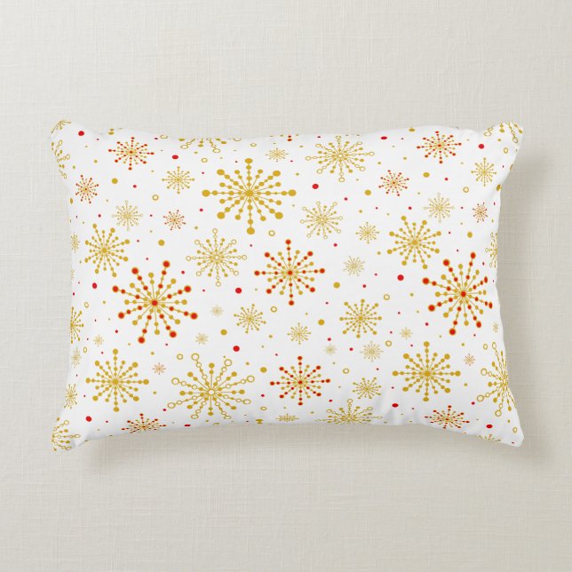 Retro Atomic Mid-Century Mod Red & Gold Starburst Accent Pillow (Front)