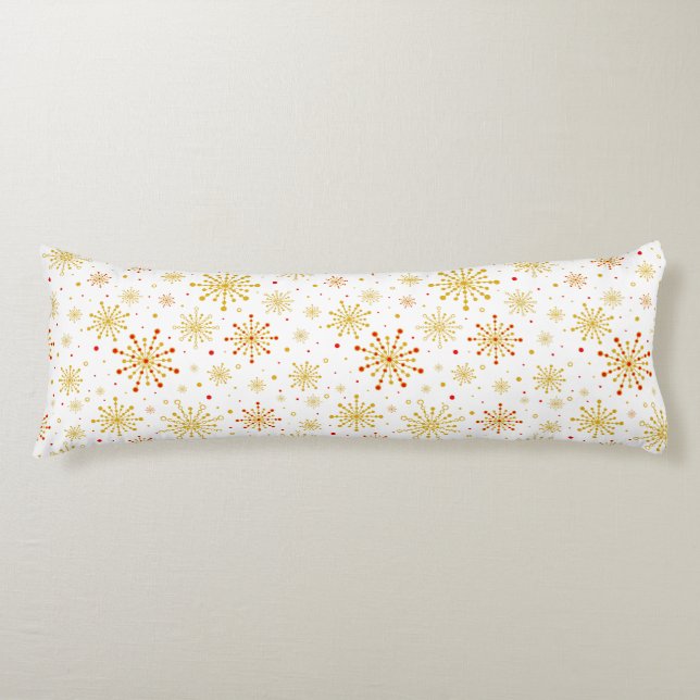 Retro Atomic Mid-Century Mod Red & Gold Starburst Body Pillow (Front)