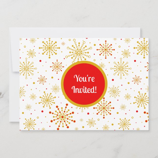 Retro Atomic Mid-Century Mod Red & Gold Starburst  Invitation (Front)