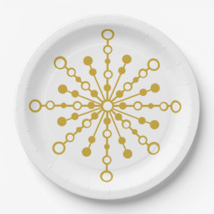 Retro Atomic Mid-Century Mod Red & Gold Starburst  Paper Plate