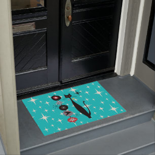 Retro Atomic Mid Century Modern Cool Cat  Doormat