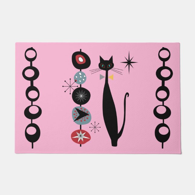 Retro Atomic Mid Century Modern Cool Cat  Doormat (Front)