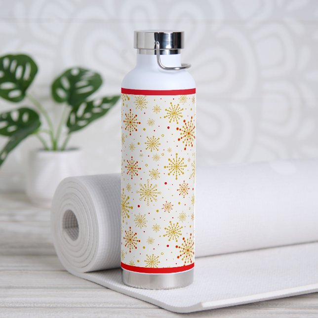 Retro Atomic Mid-Century Modern Red & Gold Colours Water Bottle (Yoga)
