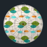 Retro Atomic Mobile Pattern Dart Board<br><div class="desc">This Retro Atomic Mobile Pattern Dart Board is mid century modern style at its finest. The vintage inspired design features a cream background with colourful pointed ovals in turquoise, orange, teal, and avocado green. The teal and avocado green ovals overlap creating a lovely shade of peacock blue. Fun starbursts accentuate...</div>