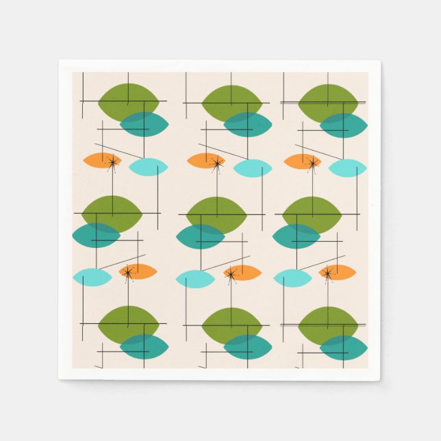 Retro Atomic Mobile Pattern Paper Napkins (Front)