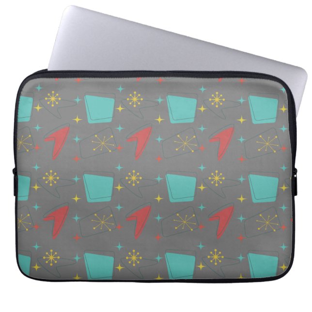 Retro Atomic Pattern on grey Laptop Sleeve (Front)