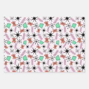 Retro Atomic Pink Orange Green Wrapping Paper