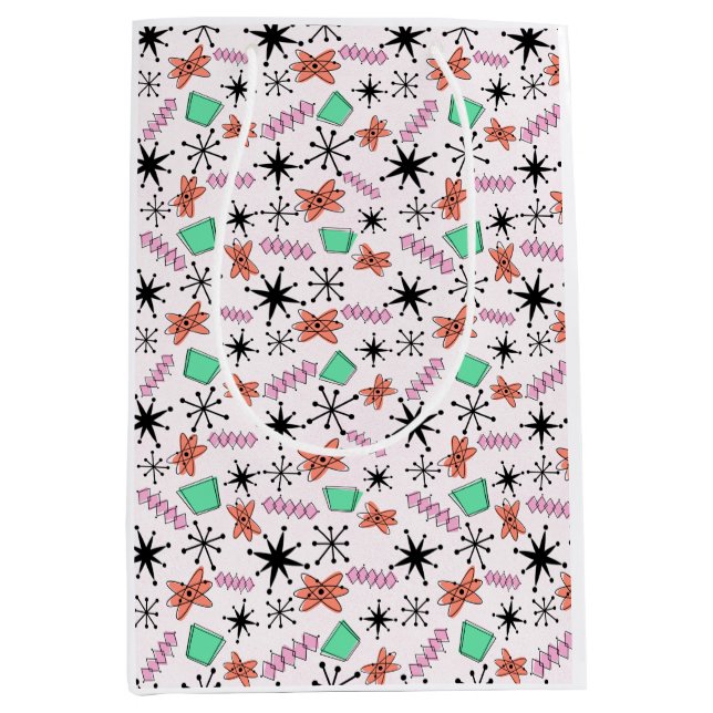 Retro Atomic Pink Orange Green Wrapping Paper Medium Gift Bag (Front)