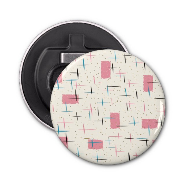 Retro Atomic Pink Pattern Button Bottle Opener (Front)