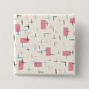 Retro Atomic Pink Pattern Button Keychain