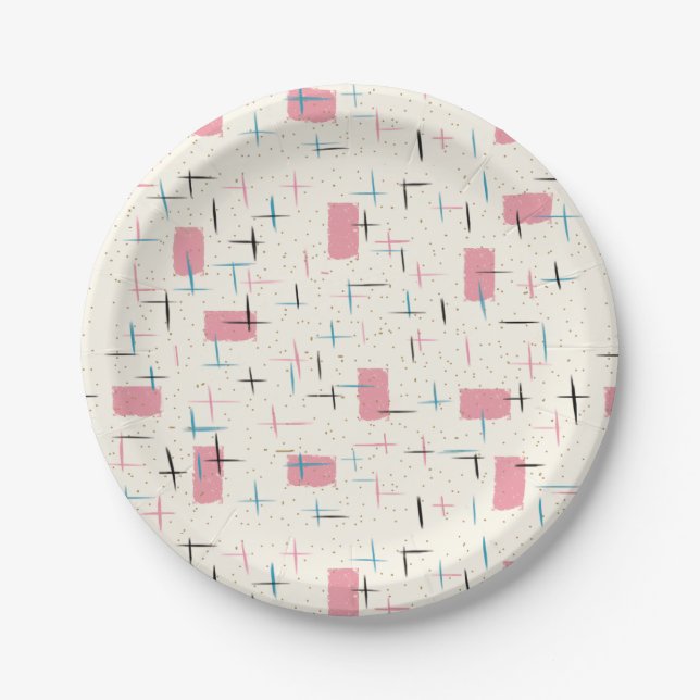 Retro Atomic Pink Pattern Paper Plate (Front)