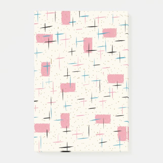 Retro Atomic Pink Pattern Post-It Notes (Front)