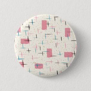 Retro Atomic Pink Pattern Round Button