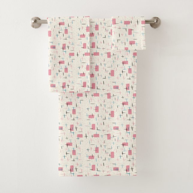 Retro Atomic Pink Pattern Towel Set (Insitu)