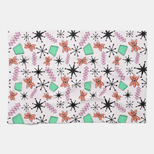 Retro Atomic Shapes Pink Orange & Green Kitchen Towel