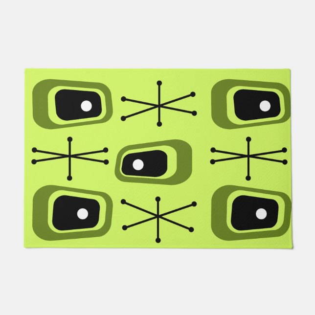 Retro Atomic Space Age Chartreuse Doormat (Front)