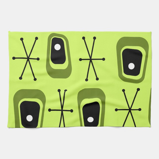 Retro Atomic Space Age Chartreuse Kitchen Towel (Horizontal)