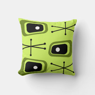 Retro Atomic Space Age Chartreuse Throw Pillow