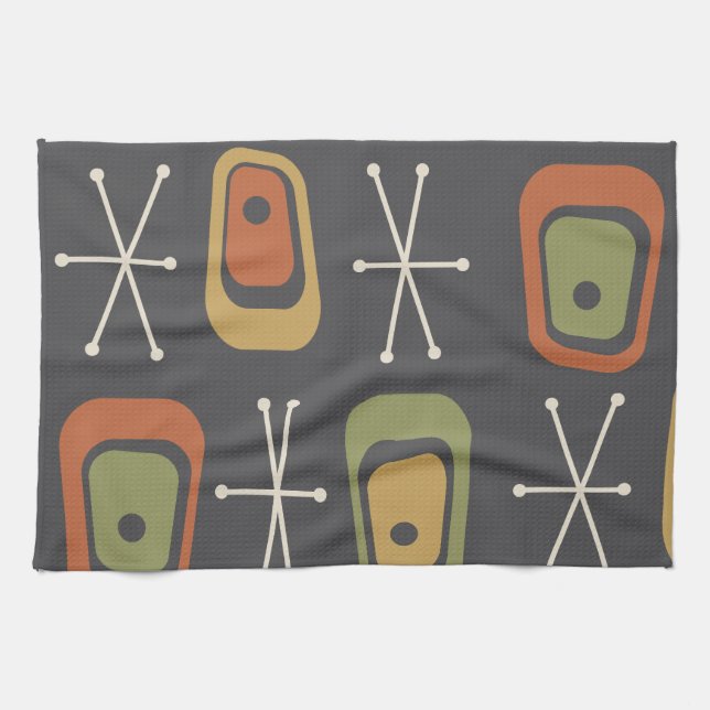 Retro Atomic Space Age Multicolored Kitchen Towel (Horizontal)