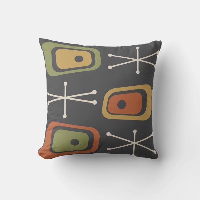 Retro Atomic Space Age Multicolored Throw Pillow (Front)