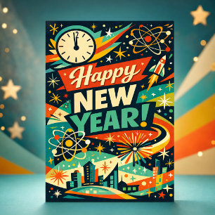 Retro Atomic Space Age New Year Holiday Card