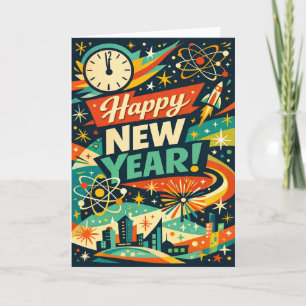 Retro Atomic Space Age New Year Holiday Card