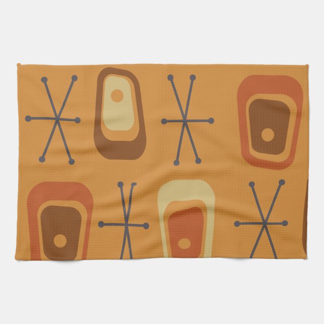 Retro Atomic Space Age Orange Kitchen Towel (Horizontal)