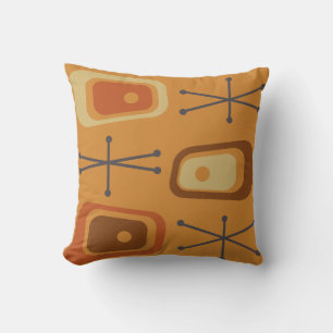 Retro Atomic Space Age Orange Throw Pillow