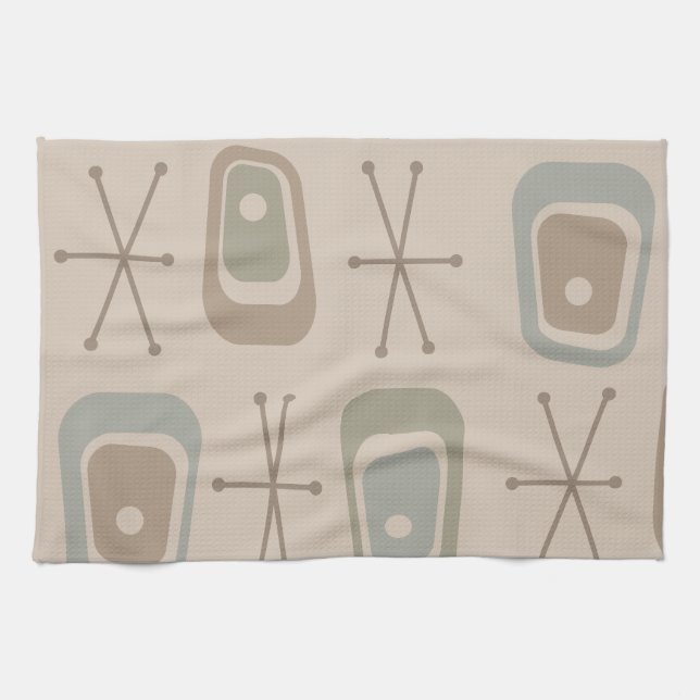 Retro Atomic Space Age Soft Neutral Colours Kitchen Towel (Horizontal)