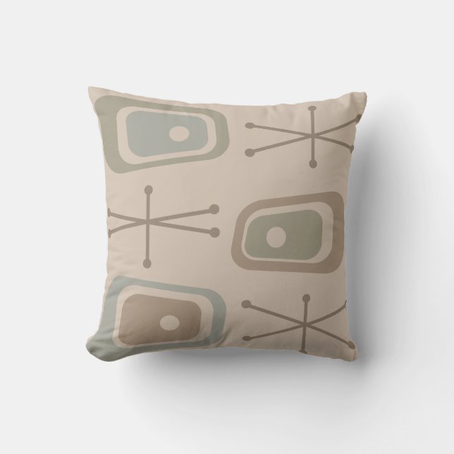 Retro Atomic Space Age Soft Neutral Colours Throw Pillow (Front)