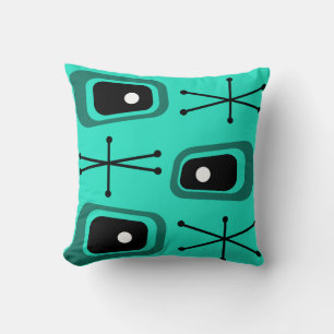 Retro Atomic Space Age Turquoise Throw Pillow