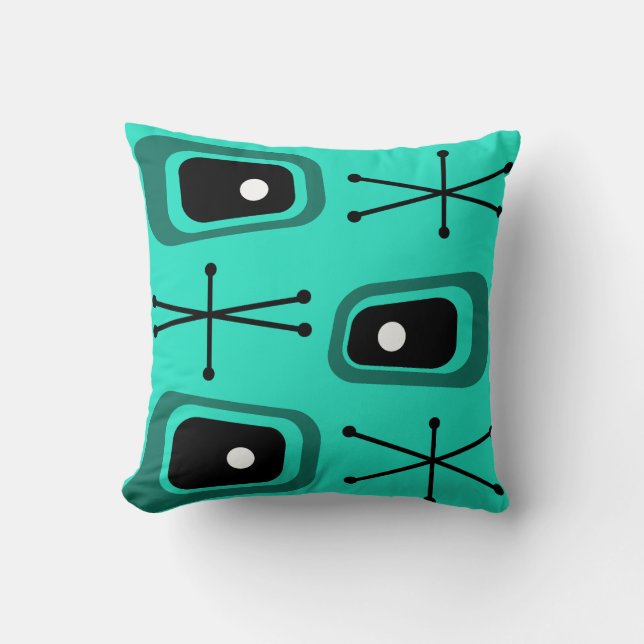Retro Atomic Space Age Turquoise Throw Pillow (Front)