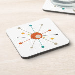 Retro Atomic Starburst  Mid Century Coaster<br><div class="desc">This colourful mid century modern coaster set features an atomic starburst in teal blue,  red,  yellow,  tan,  and black. This will add a pop of colour to your coffee table!</div>