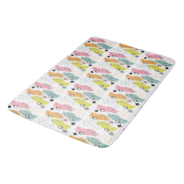 Retro Atomic Starburst Modern Mid Century Cars Bath Mat (Angled)